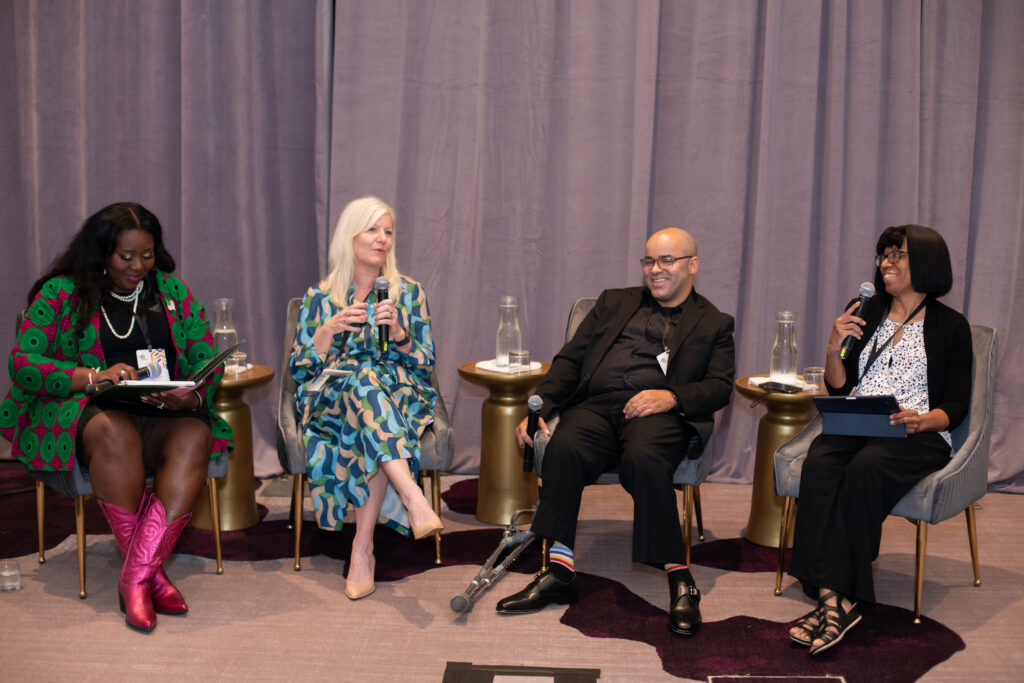 Speakers at the 2024 National Forum on Family Philanthropy share their insights about how to advance disability inclusion in family philanthropy. From left to right: Dr. Zakiya Mabery, Christie Cawley, Ryan Easterly, and Gail Fuller.